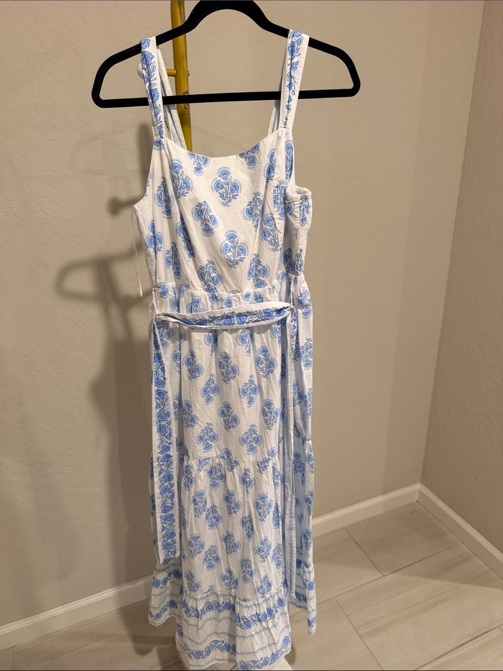 Haute Hippie White and Blue Floral Maxi Dress with Waist Tie